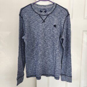 Express Waffle Knit L/S Cotton Blend Shirt, Fitted, Heather Blue, M